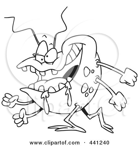 Royalty-Free (RF) Clip Art Illustration of a Cartoon Black And White Outline Design Of A Drooling Bug by toonaday