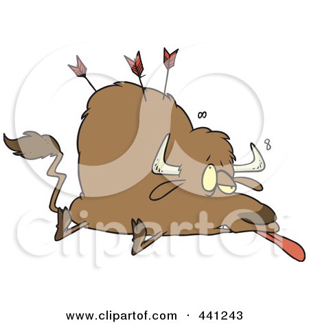 Royalty-Free (RF) Clip Art Illustration of a Cartoon Buffalo Shot With Arrows by toonaday