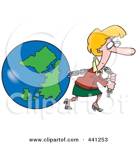 Royalty-Free (RF) Clip Art Illustration of a Cartoon Businesswoman Pulling Earth by toonaday