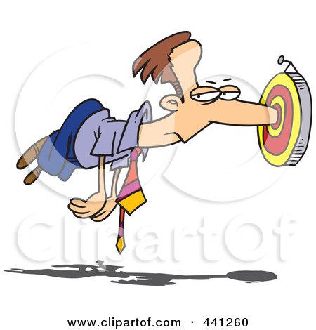 Royalty-Free (RF) Clip Art Illustration of a Cartoon Businessman's Nose Stuck In A Target by toonaday
