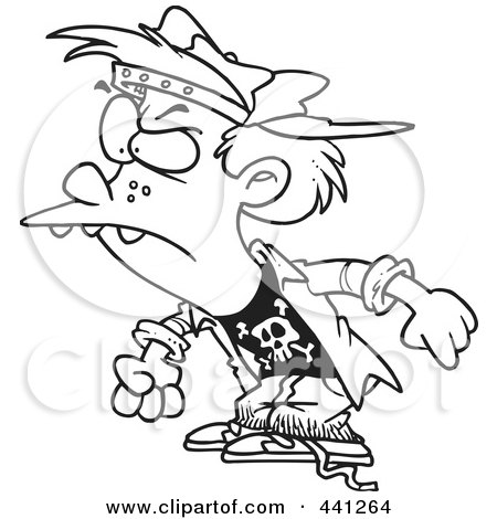 Royalty-Free (RF) Clip Art Illustration of a Cartoon Black And White Outline Design Of A Bully Boy by toonaday