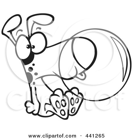 Royalty-Free (RF) Clip Art Illustration of a Cartoon Black And White Outline Design Of A Dog Blowing Bubble Gum by toonaday