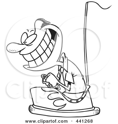 Royalty-Free (RF) Clip Art Illustration of a Cartoon Black And White Outline Design Of A Black Businessman Driving A Bumper Car by toonaday