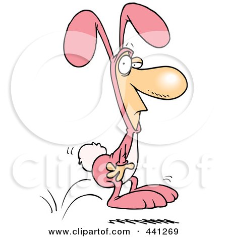 Royalty-Free (RF) Clip Art Illustration of a Cartoon Man Hopping In A Bunny Suit by toonaday