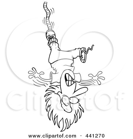 Royalty-Free (RF) Clip Art Illustration of a Cartoon Black And White Outline Design Of A Female Bungee Jumper by toonaday