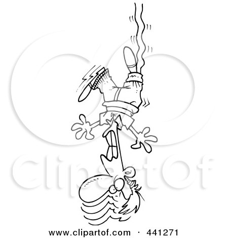 Royalty-Free (RF) Clip Art Illustration of a Cartoon Black And White Outline Design Of A Male Bungee Jumper by toonaday