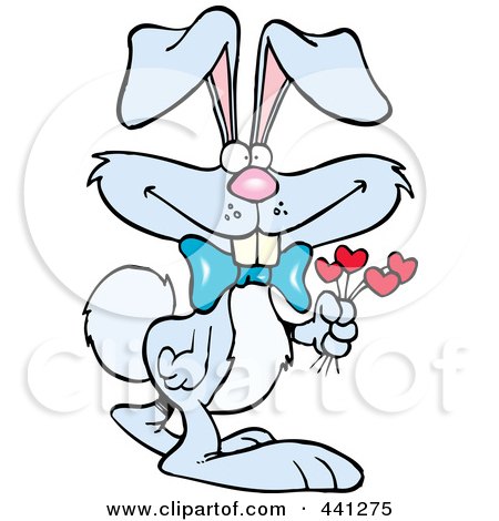 Royalty-Free (RF) Clip Art Illustration of a Cartoon Romantic Rabbit Holding Flowers by toonaday