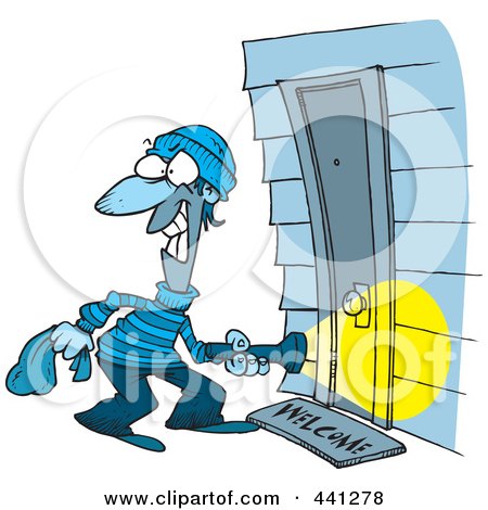 Royalty-Free (RF) Clip Art Illustration of a Cartoon Burglar At A Door by toonaday