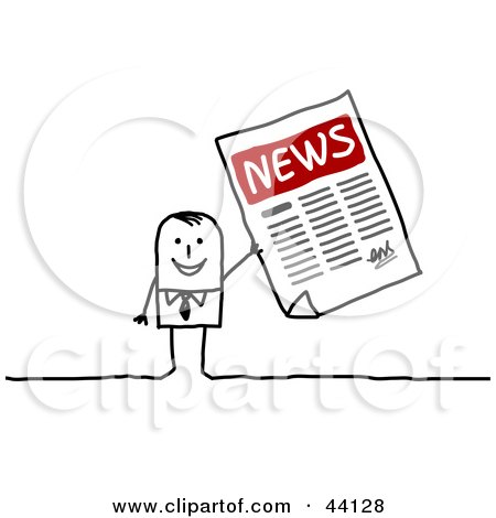 Clipart Illustration of a Stick Businessman Holding Up An Office Newsletter by NL shop