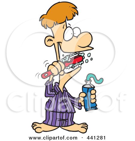Royalty-Free (RF) Clip Art Illustration of a Cartoon Man Brushing His Teeth by toonaday