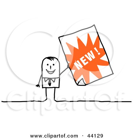 Clipart Illustration of a Stick Businessman Holding Up A New Advertisement by NL shop
