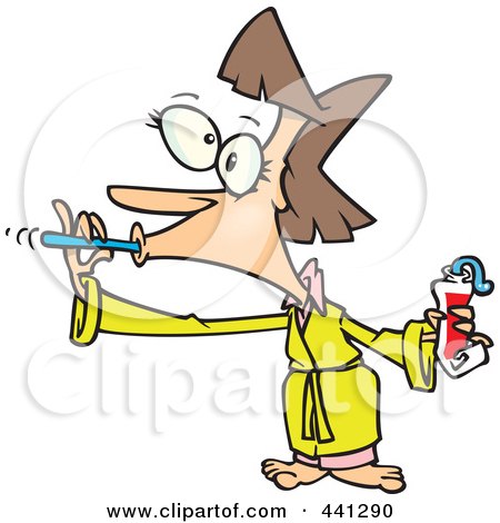 Royalty-Free (RF) Clip Art Illustration of a Cartoon Woman Brushing Her Teeth by toonaday