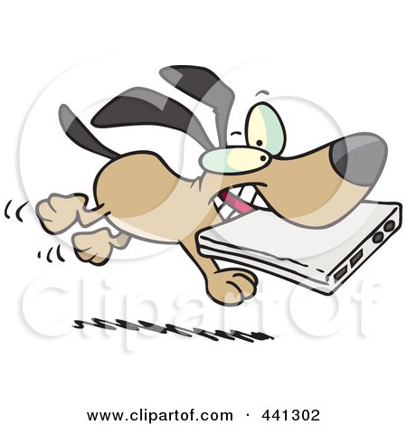Royalty-Free (RF) Clip Art Illustration of a Cartoon Dog Stealing A Laptop by toonaday