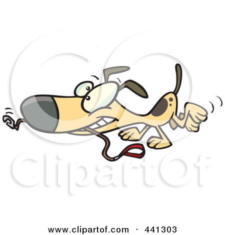 Royalty-Free (RF) Clip Art Illustration of a Cartoon Happy Dog Carrying A Leash by toonaday