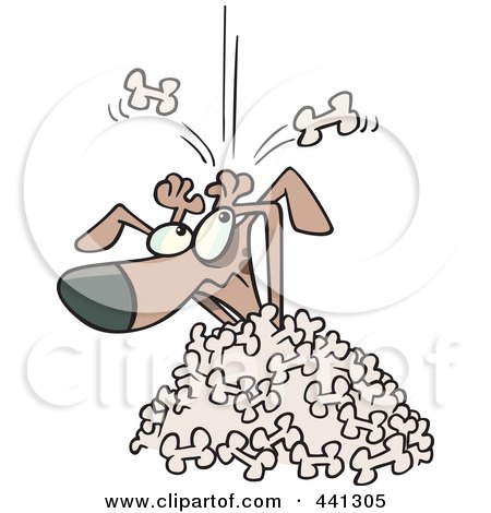 Royalty-Free (RF) Clip Art Illustration of a Cartoon Dog Being Buried In A Bone Landslide by toonaday
