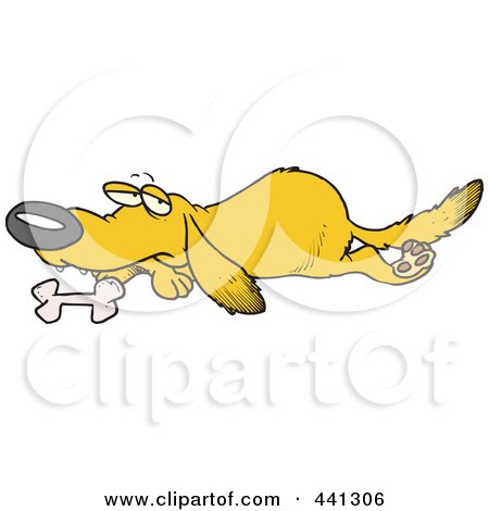 Royalty-Free (RF) Clip Art Illustration of a Cartoon Yellow Lab Dog Resting By His Bone by toonaday