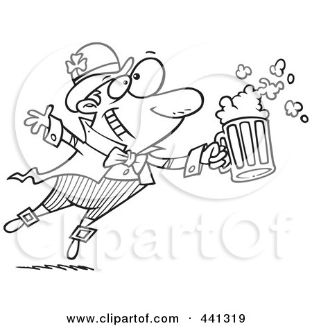 Royalty-Free (RF) Clip Art Illustration of a Cartoon Black And White Outline Design Of A Toasting Leprechaun by toonaday