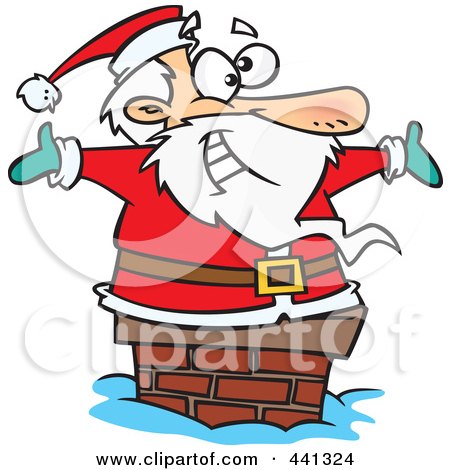 Royalty-Free (RF) Clip Art Illustration of a Cartoon Santa Smiling In A Chimney by toonaday