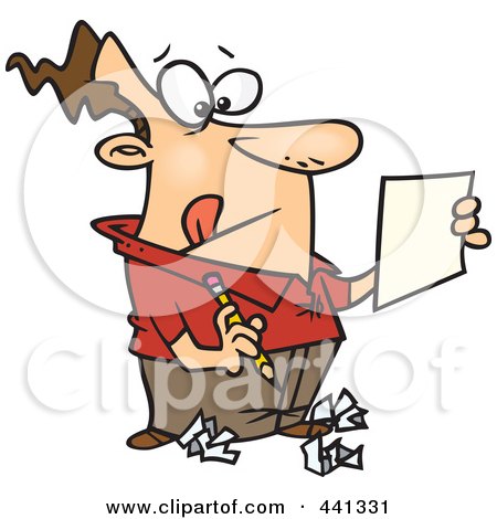 Royalty-Free (RF) Clip Art Illustration of a Cartoon Man Trying To Edit His Writing by toonaday