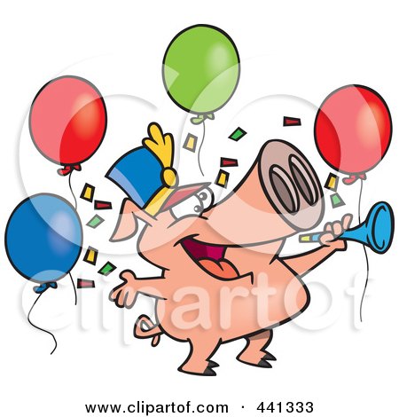 Royalty-Free (RF) Clip Art Illustration of a Cartoon Celebrating New Year Pig by toonaday