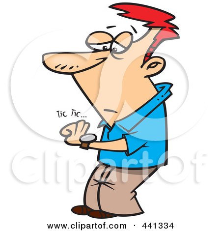 Royalty-Free (RF) Clip Art Illustration of a Cartoon Man Watching His Watch Tick by toonaday