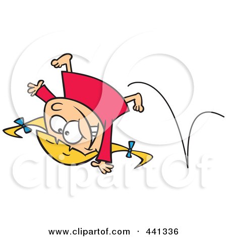 Royalty-Free (RF) Clip Art Illustration of a Cartoon Energetic Girl Doing A Cartwheel by toonaday