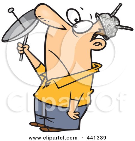 Royalty-Free (RF) Clip Art Illustration of a Cartoon Man Wearing Tin Foil Hat And Trying To Communicate With Aliens by toonaday