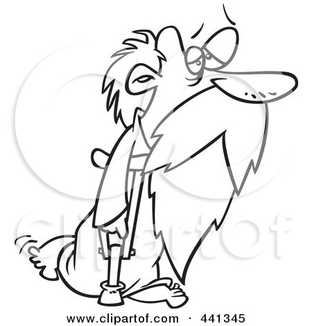 Royalty-Free (RF) Clip Art Illustration of a Cartoon Black And White Outline Design Of An Old Father Time Using A Crutch by toonaday