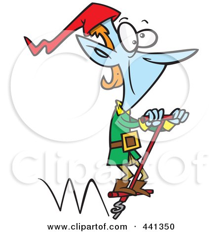Royalty-Free (RF) Clip Art Illustration of a Cartoon Christmas Elf Hopping On A Pogo Stick by toonaday