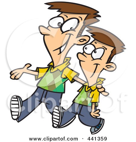Royalty-Free (RF) Clip Art Illustration of a Cartoon Big Brother Walking With His Little Brother by toonaday