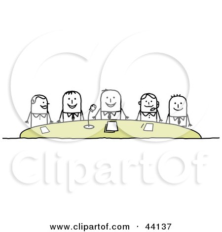 Clipart Illustration of a Group Of Corporate Stick People Holding A Conference by NL shop