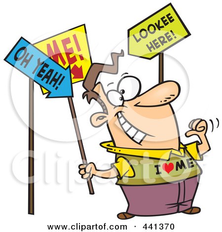 Royalty-Free (RF) Clip Art Illustration of a Cartoon Man With An Ego Holding Signs by toonaday