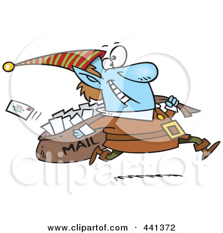 Royalty-Free (RF) Clip Art Illustration of a Cartoon Christmas Elf Delivering Santa Mail by toonaday