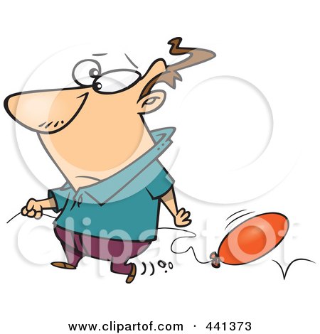 Royalty-Free (RF) Clip Art Illustration of a Cartoon Man Carrying A Deflating Balloon by toonaday