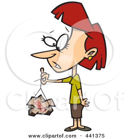 Royalty-Free (RF) Clip Art Illustration of a Cartoon Woman Holding A Trashed Fragile Package by toonaday