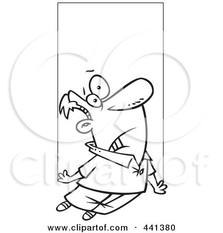 Royalty-Free (RF) Clip Art Illustration of a Cartoon Black And White Outline Design Of A Shocked Man Being Abducted by toonaday