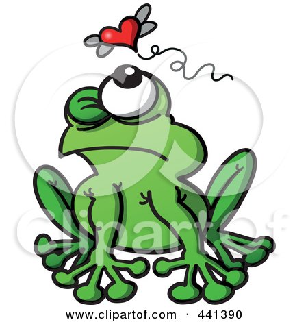 Royalty-Free (RF) Clip Art Illustration of a Romantic Frog Watching A Flying Hear by Zooco