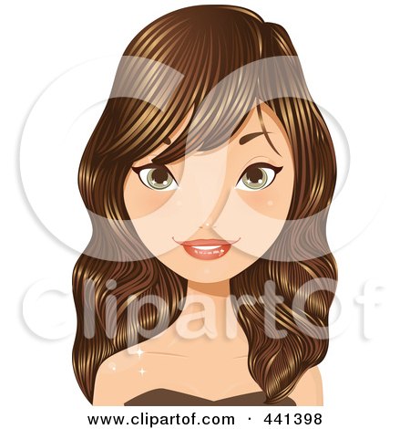 441398 Royalty Free RF Clip Art Illustration Of A Young Woman With Long Wavy Brunette Hair