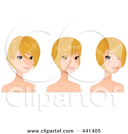 Royalty-Free (RF) Clip Art Illustration of a Digital Collage Of A Beautiful Young Woman With Short Blond Hair Styles by Melisende Vector