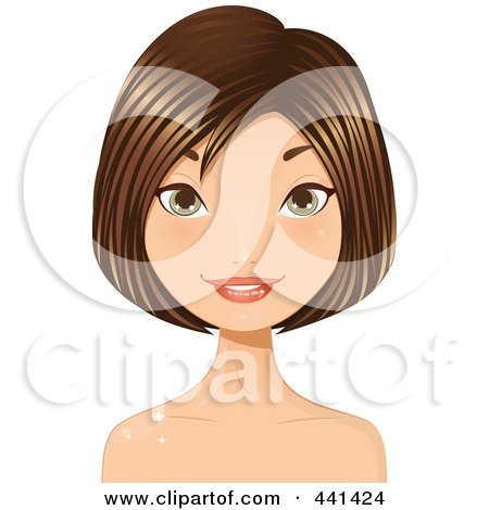 Royalty-Free (RF) Clip Art Illustration of a Brunette Woman Smiling With A Short Hair Cut - 4 by Melisende Vector