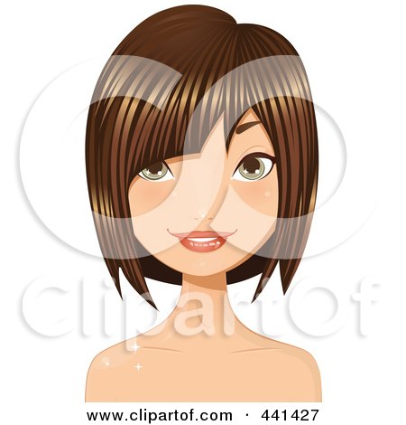 Royalty-Free (RF) Clip Art Illustration of a Brunette Woman Smiling With A Short Hair Cut - 6 by Melisende Vector