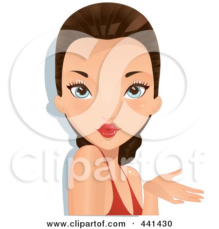 Royalty-Free (RF) Clip Art Illustration of a Pretty Brunette Woman Blowing An Air Kiss by Melisende Vector