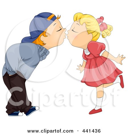 Royalty-Free (RF) Clip Art Illustration of a Kid Couple Bending Over To Kiss by BNP Design Studio