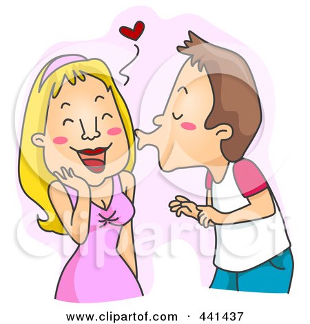 Royalty-Free (RF) Clip Art Illustration of a Man Kissing A Blushing Woman Over Pink by BNP Design Studio