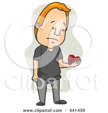 Royalty-Free (RF) Clip Art Illustration of a Man Holding A Broken Heart Over Green by BNP Design Studio