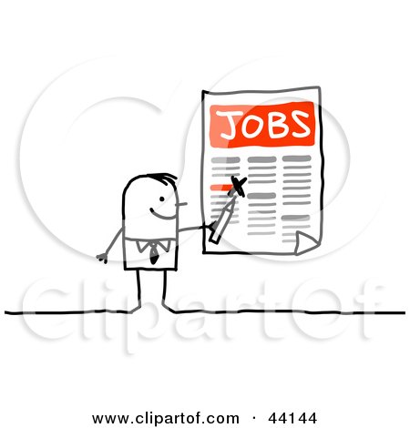 Clipart Illustration of a Stick Businessman Highlighting Job Openings On A Poster by NL shop