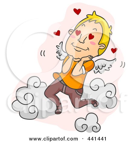 Royalty-Free (RF) Clip Art Illustration of an Infatuated Man In The Clouds Over Pink by BNP Design Studio