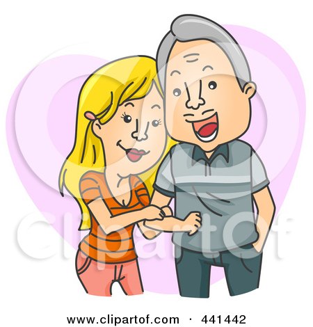 Royalty-Free (RF) Clip Art Illustration of a Young Woman Dating An Older Man Over A Pink Heart by BNP Design Studio