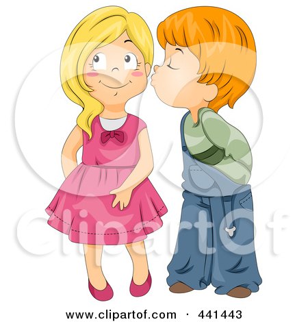 Royalty-Free (RF) Clip Art Illustration of a Boy Kissing A Girl On The Cheek by BNP Design Studio