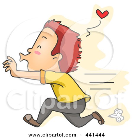 Royalty-Free (RF) Clip Art Illustration of a Man Running With Puckered Lips Over Yellow by BNP Design Studio
